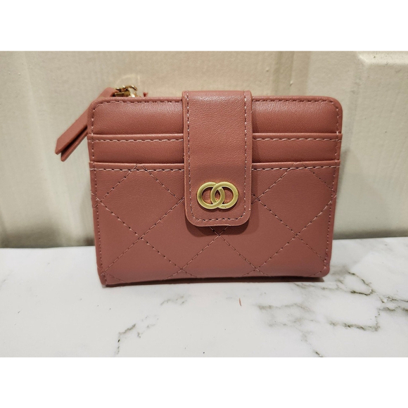 Crisscross Pattern Buckle Wallet In Dusty Pink - Picture 1 of 7